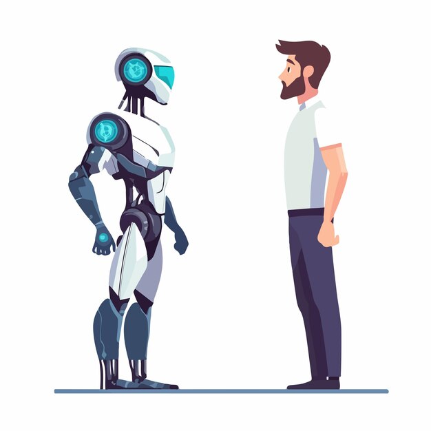 Conjunto de ilustraciones de vectores planos futuristas robot versus humano