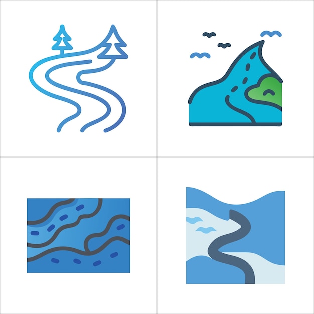 Conjunto de ilustraciones de vectores de ríos