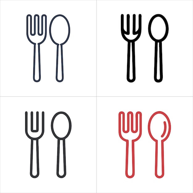 Conjunto de ilustraciones de vectores de tenedor y cuchara