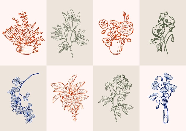 Conjunto de ilustraciones vectoriales abstractas de carteles imprimibles botánicos