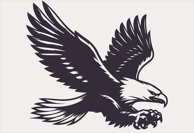 Conjunto de ilustraciones vectoriales de águila en colores blanco y negro