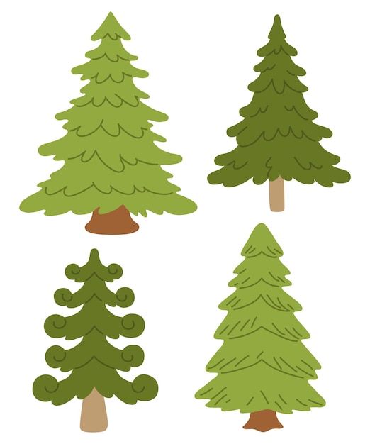 Conjunto de ilustraciones vectoriales de un árbol lindo para tarjetas de felicitación de sellos digitales stickericondesign