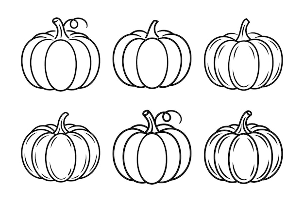 Conjunto de ilustraciones vectoriales de arte de línea de calabaza dibujadas a mano para la decoración de Acción de Gracias