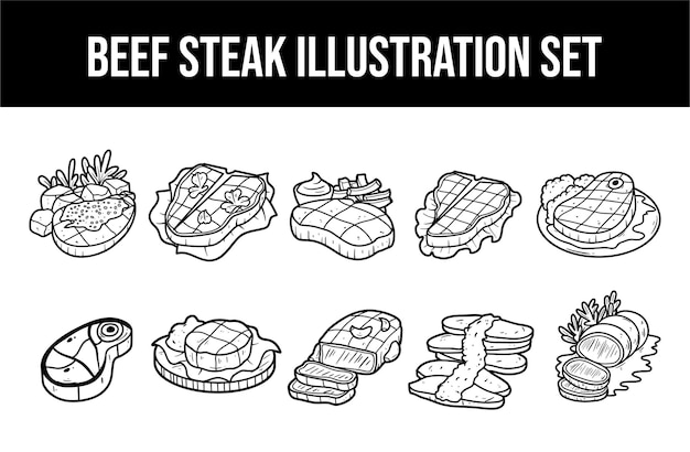 Conjunto de ilustraciones vectoriales de bocetos de carne de res