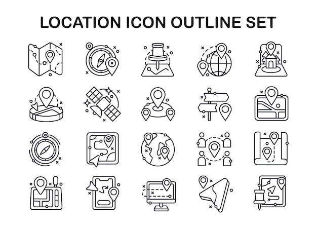Conjunto de ilustraciones vectoriales de bocetos de iconos de ubicaciones