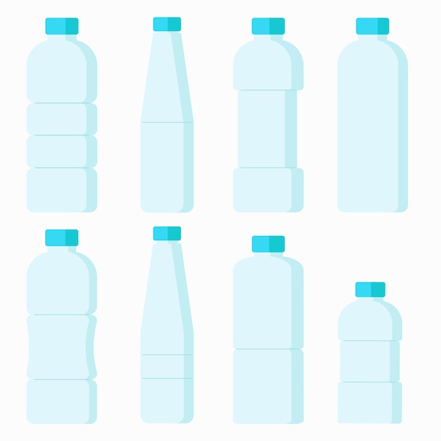 Vector conjunto de ilustraciones vectoriales de botellas de agua de diferentes formas