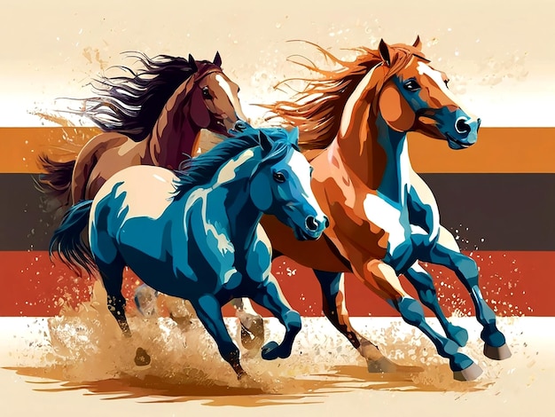 Vector conjunto de ilustraciones vectoriales de caballos galopantes aislados