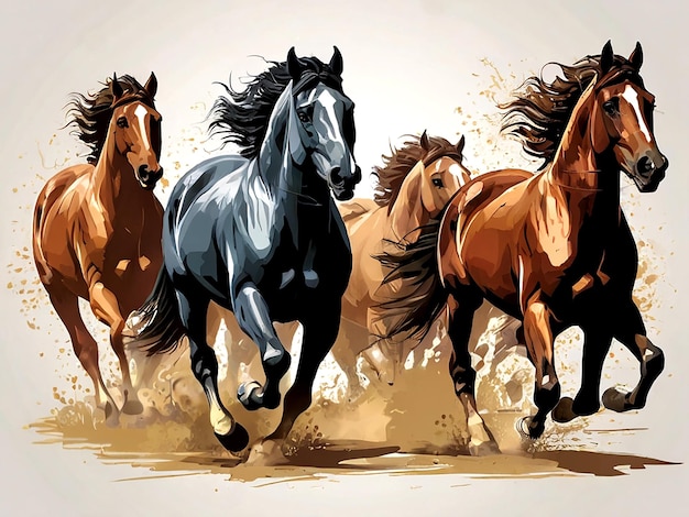 Vector conjunto de ilustraciones vectoriales de caballos galopantes aislados