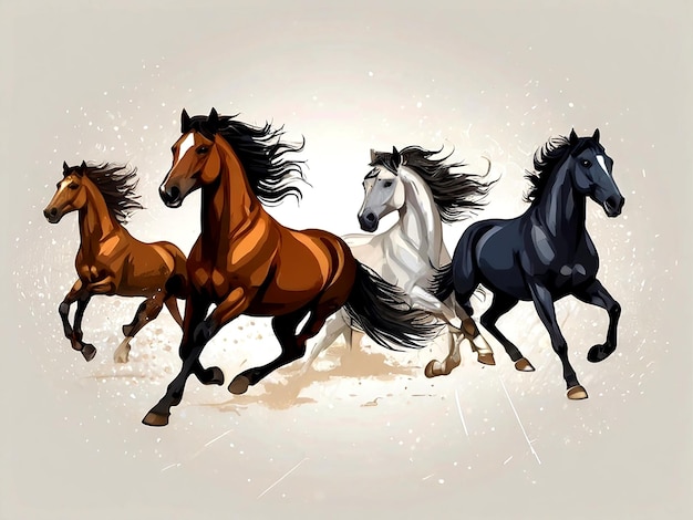 Vector conjunto de ilustraciones vectoriales de caballos galopantes aislados