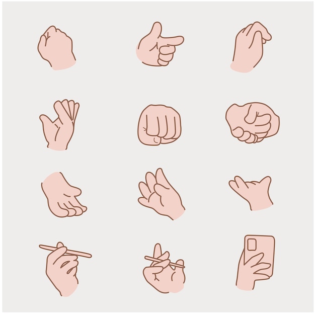 conjunto de ilustraciones vectoriales de colección de gestos de la mano3