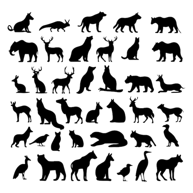 Conjunto de ilustraciones vectoriales de la colección de siluetas de animales