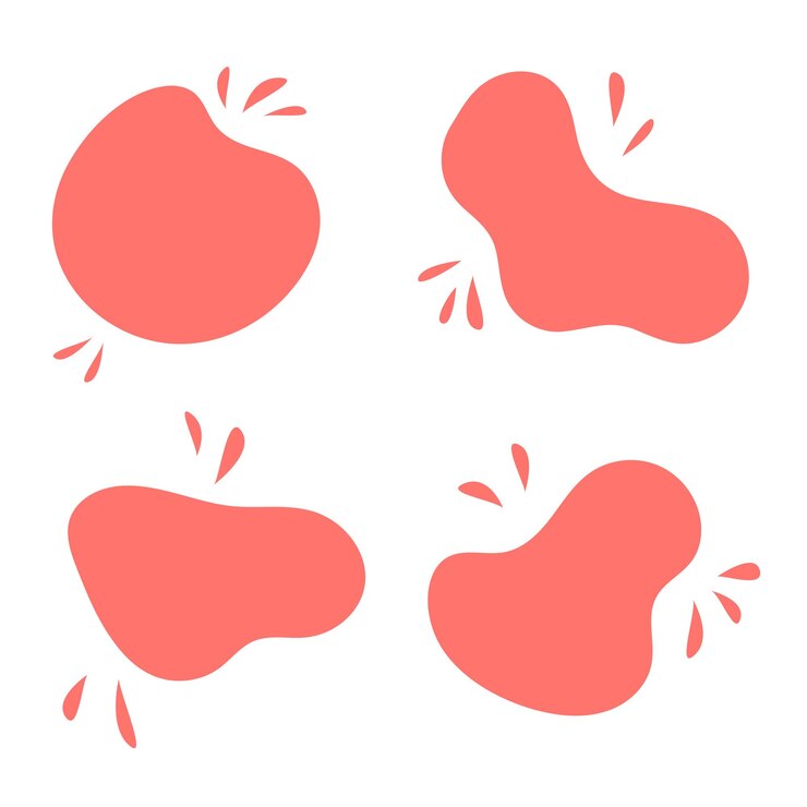 Vector conjunto de ilustraciones vectoriales de color rojo en forma de mancha líquida elementos aislados en fondo blanco