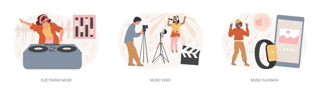 Conjunto de ilustraciones vectoriales de conceptos aislados de la industria de la música