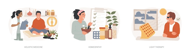Conjunto de ilustraciones vectoriales de conceptos aislados de medicina alternativa
