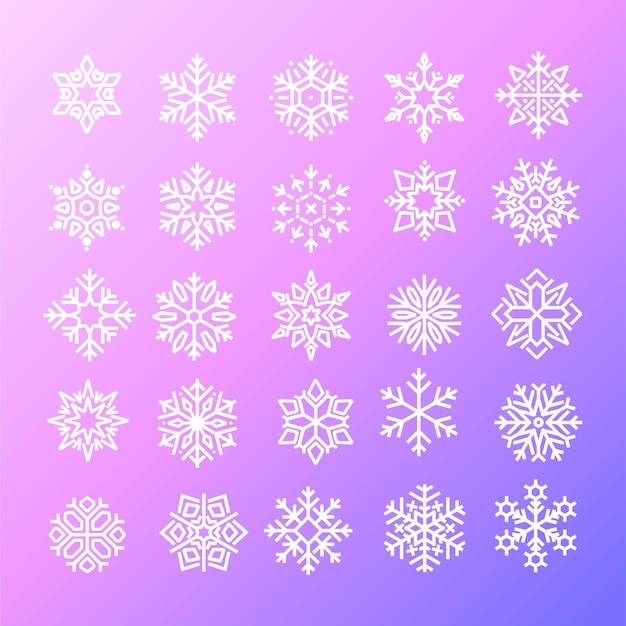 El conjunto de ilustraciones vectoriales de copos de nieve de Navidad