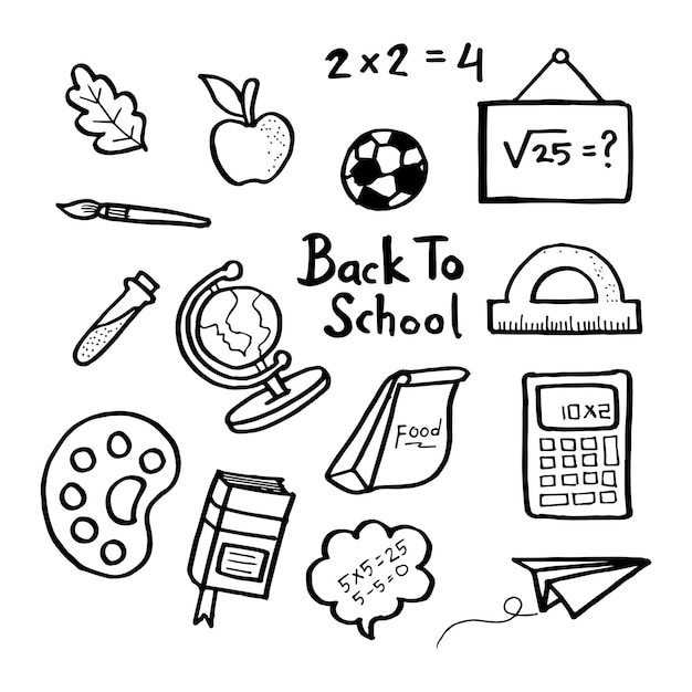 Conjunto de ilustraciones vectoriales dibujadas a mano de vuelta a la escuela