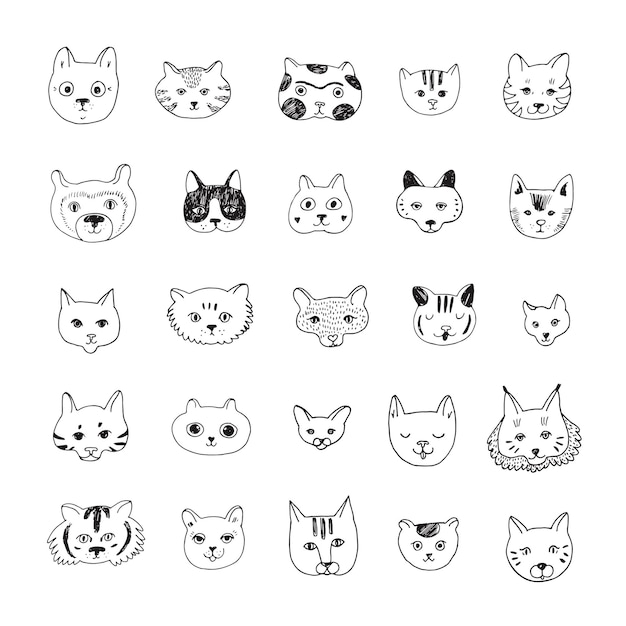 Conjunto de ilustraciones vectoriales de dibujos animados de caras de gatos