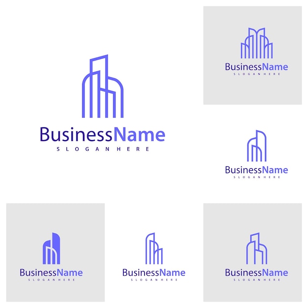 Conjunto de ilustraciones vectoriales del diseño del logotipo de la ciudad moderna Conceptos creativos del logotipo del edificio