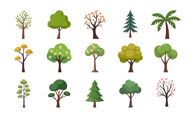 Conjunto de ilustraciones vectoriales de elementos de árbol