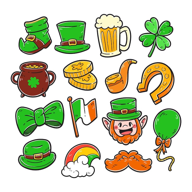 Vector conjunto de ilustraciones vectoriales de elementos del día de san patricio