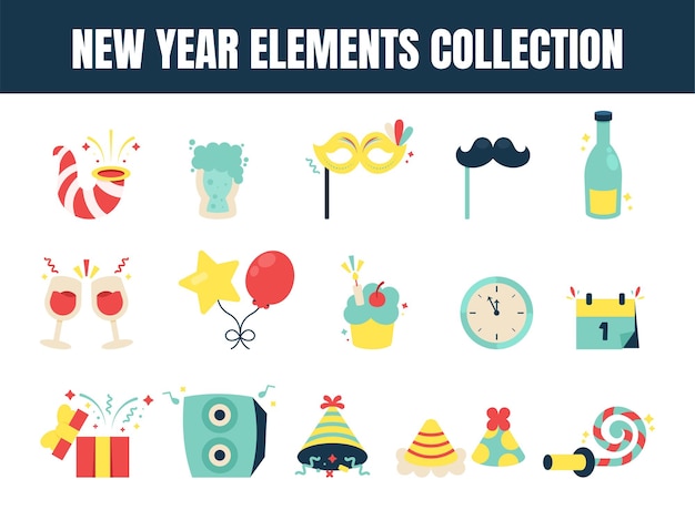 Conjunto de ilustraciones vectoriales de elementos del nuevo año