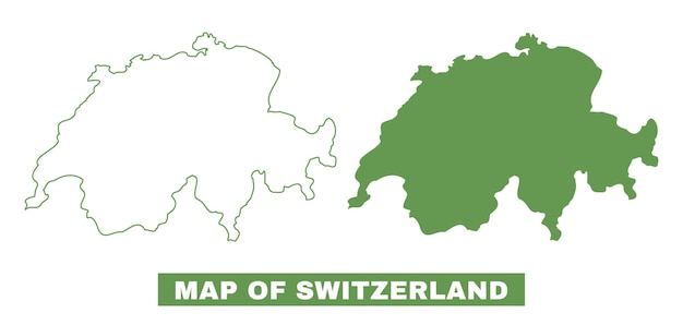 El conjunto de ilustraciones vectoriales de estilo mapa plano de contorno simple de Suiza