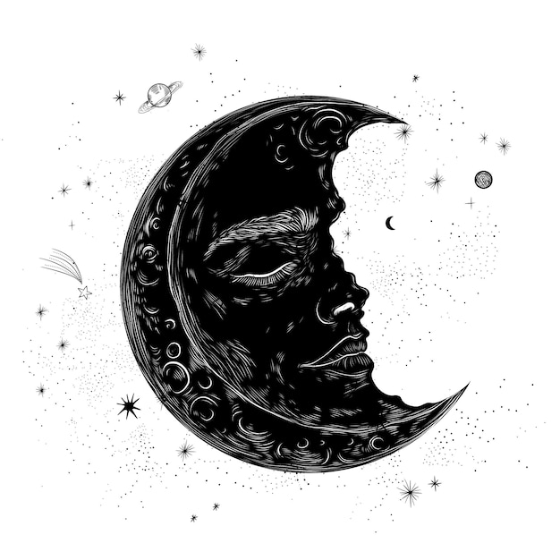 Conjunto de ilustraciones vectoriales de las fases de la luna Diferentes etapas de la actividad de la luz de la luna en el grabado vintage
