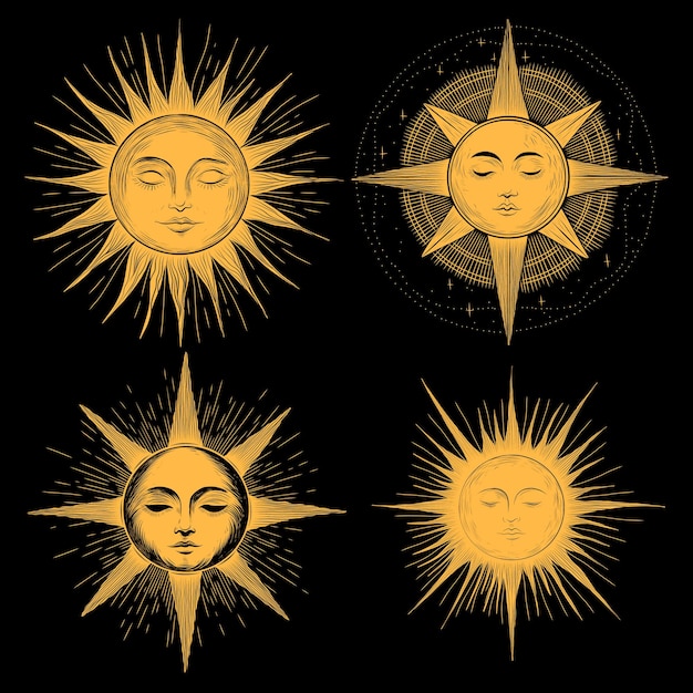 Conjunto de ilustraciones vectoriales de fases lunares Diferentes etapas de actividad de la luz de la luna en grabados antiguos
