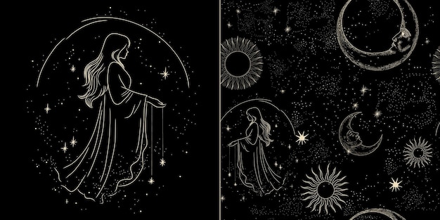Conjunto de ilustraciones vectoriales de fases lunares Diferentes etapas de actividad de la luz de la luna en grabados antiguos