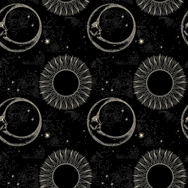Conjunto de ilustraciones vectoriales de fases lunares Diferentes etapas de actividad de la luz de la luna en grabados antiguos