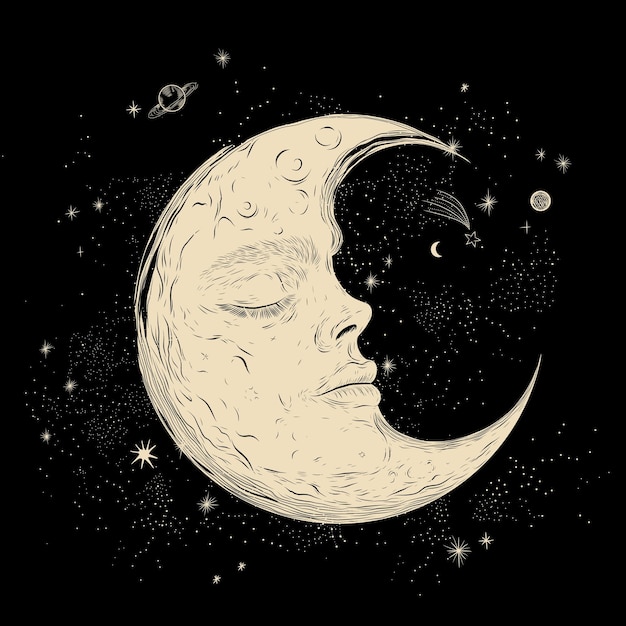 Conjunto de ilustraciones vectoriales de fases lunares Diferentes etapas de actividad de la luz de la luna en grabados antiguos