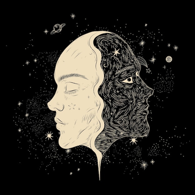 Conjunto de ilustraciones vectoriales de fases lunares Diferentes etapas de actividad de la luz de la luna en grabados antiguos