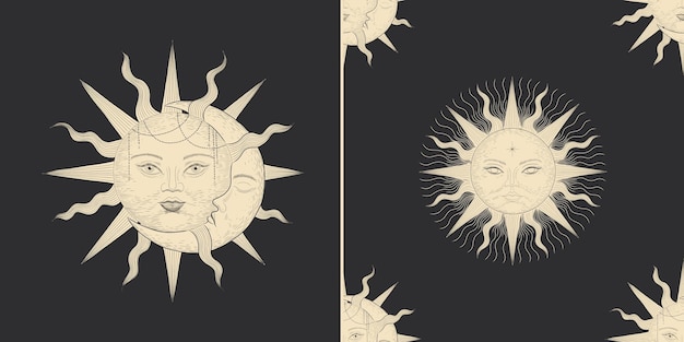 Conjunto de ilustraciones vectoriales de fases lunares Diferentes etapas de actividad de la luz de la luna en grabados antiguos