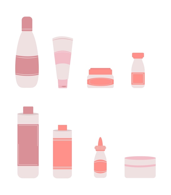Conjunto de ilustraciones vectoriales flt de tubos cosméticos aislados en fondo blanco, tubos para cosméticos