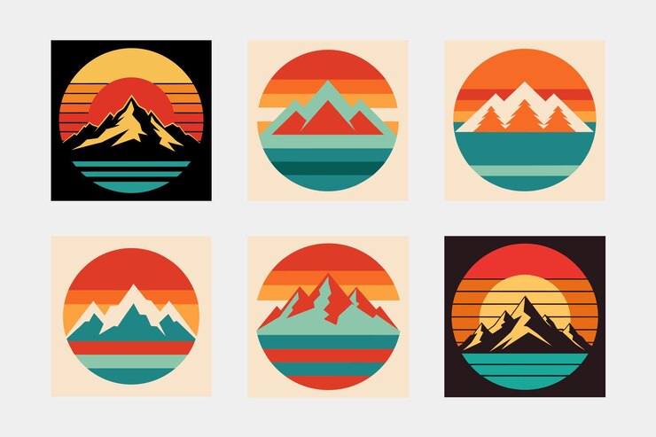 Conjunto de ilustraciones vectoriales de fondo de montaña