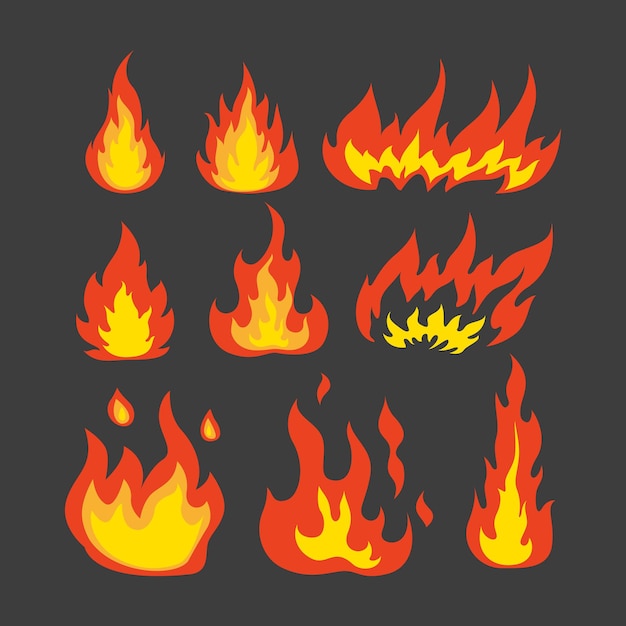 Conjunto de ilustraciones vectoriales de fuego o llamas brillantes