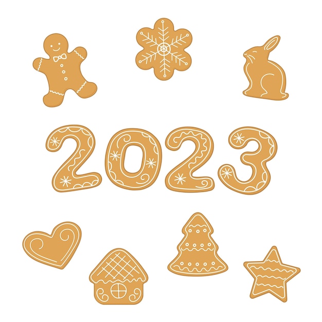 Conjunto de ilustraciones vectoriales de galletas navideñas.