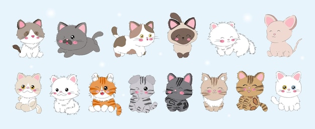 Conjunto de ilustraciones vectoriales de gatos de dibujos animados