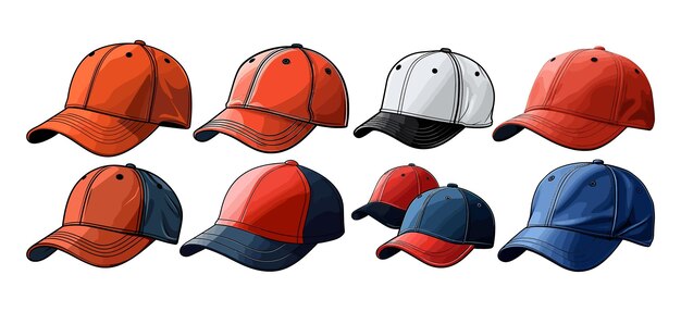 Conjunto de ilustraciones vectoriales de gorras de béisbol