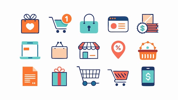 Conjunto de ilustraciones vectoriales de iconos de compras