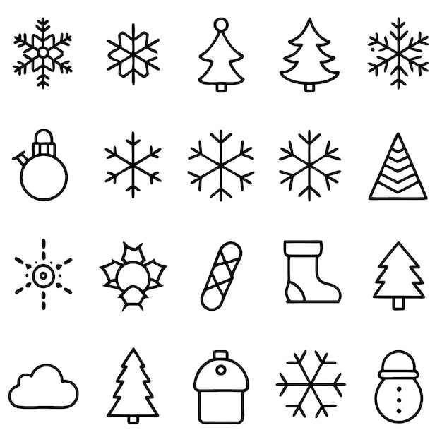 Un conjunto de ilustraciones vectoriales de iconos de invierno