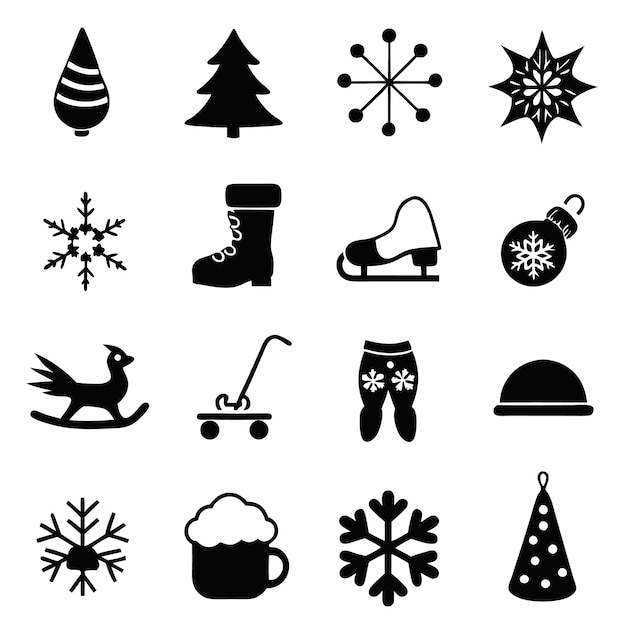 Un conjunto de ilustraciones vectoriales de iconos de invierno