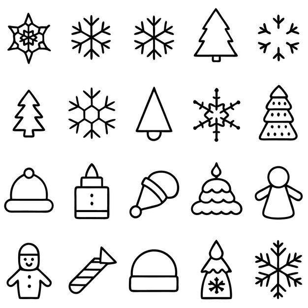 Un conjunto de ilustraciones vectoriales de iconos de invierno