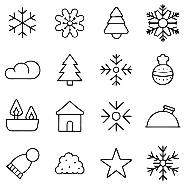 Un conjunto de ilustraciones vectoriales de iconos de invierno