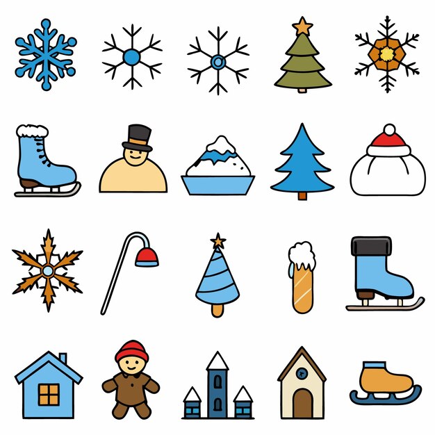 Un conjunto de ilustraciones vectoriales de iconos de invierno