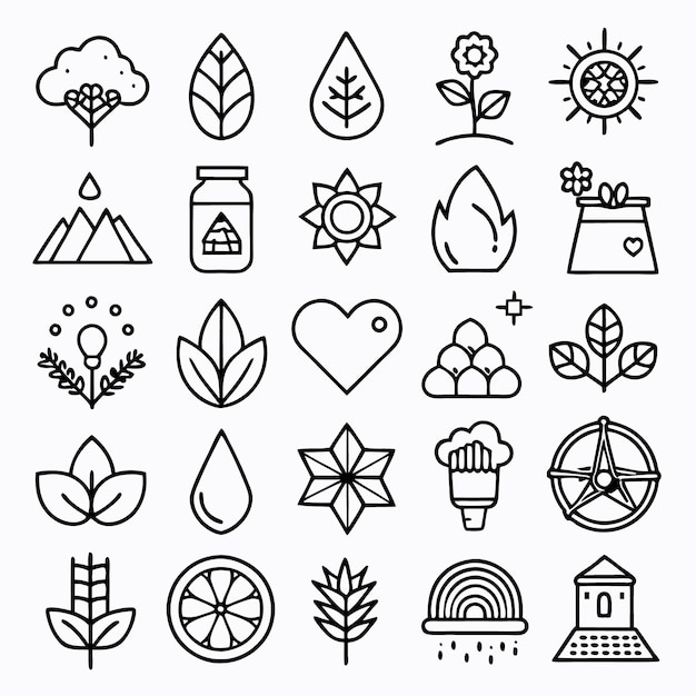 Un conjunto de ilustraciones vectoriales de iconos naturales