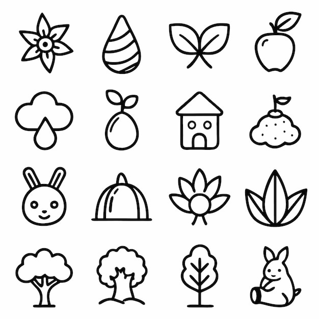 Un conjunto de ilustraciones vectoriales de iconos naturales