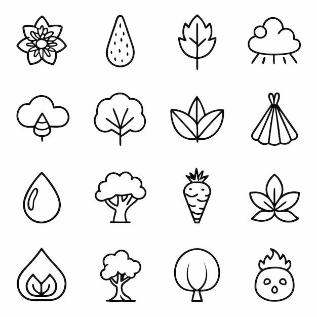 Un conjunto de ilustraciones vectoriales de iconos naturales