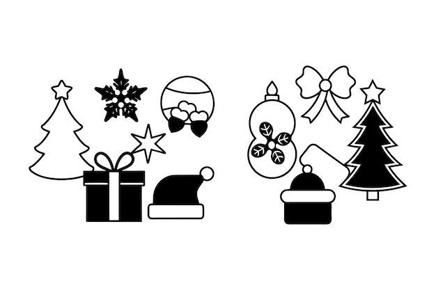 Conjunto de ilustraciones vectoriales de iconos de silueta navideñas