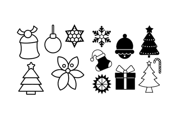 Conjunto de ilustraciones vectoriales de iconos de silueta navideñas